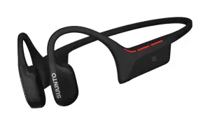 Casque noir à conduction osseuse SUUNTO, idéal pour les malentendants, avec indicateurs lumineux rouges.