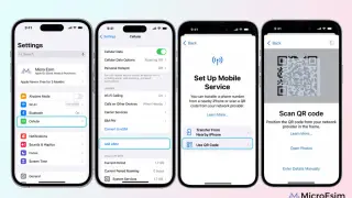 Configuration d'un e-sim sur iPhone : étapes pour ajouter un e-sim via un QR code ou depuis un autre iPhone.