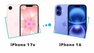 Deux iPhones, un rose pâle et un bleu lavande, côte à côte. Le rose pâle ressemble à un futur iPhone SE 2025.