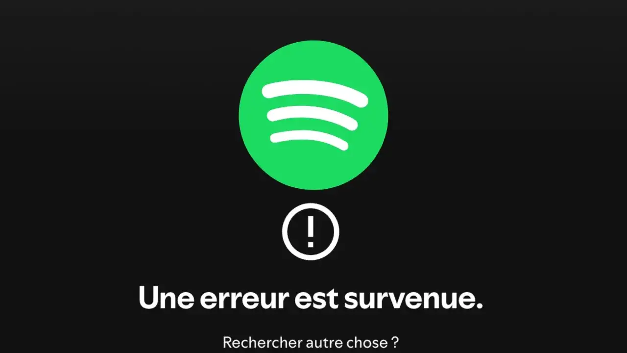 Le logo Spotify apparaît avec un message d'erreur :